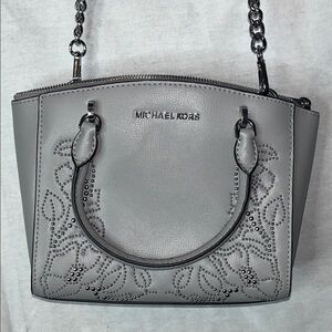 Michael Kors Gray Leather Studded Crossbody Bag